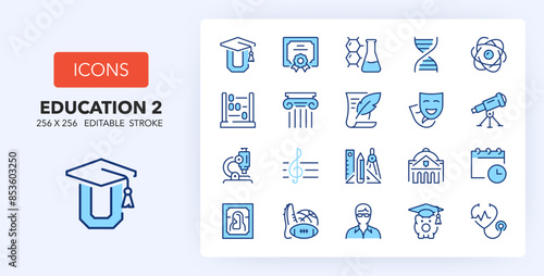Line icons about baby care and accessories. Contains such icons as stroller, pacifier, breast feeding and more. 256x256 Pixel Perfect editable in two colors. Set 2 of 2