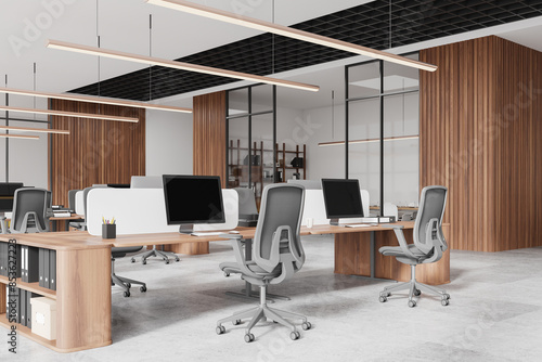 Office business interior with coworking and meeting room, corporate loft