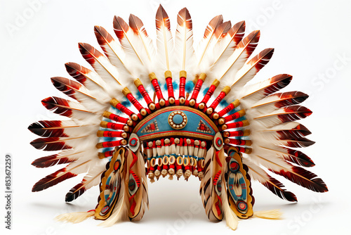 Warbonnet, American Native American headdress, Indigenous Peoples Day, white background