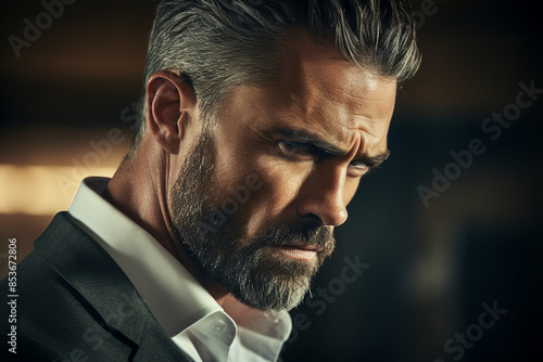 Portrait of a confident serious strict angry man ceo boss made with generative AI