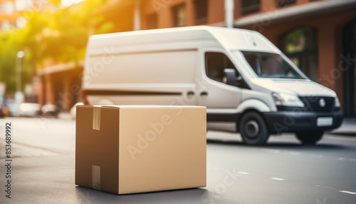 Carga de camión de reparto con cajas de cartón. Pedidos en línea, compras, productos de comercio electrónico, mercancías