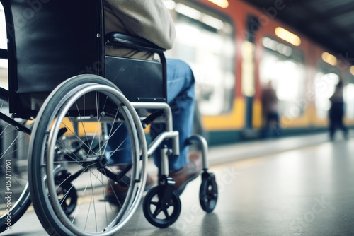a person with disabilities in a wheelchair at the station, accessibility of transport for disabled people, close-up