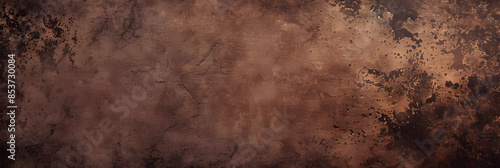 Old brown background with distressed vintage grunge texture and watercolor paint blotch design in dark earthy chocolate or coffee brown colors