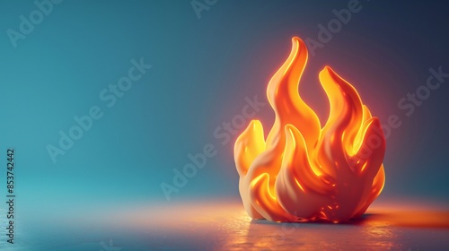 Vibrant digital illustration of a flame with glowing, fiery tendrils against a cool blue background, symbolizing warmth and energy. 3D Illustration.