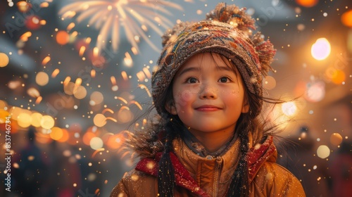 Families celebrating Lunar New Year with fireworks, China.