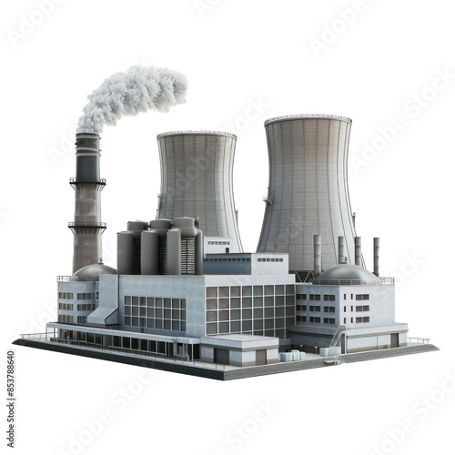 Nuclear power plant side view full length isolate on transparency background PNG