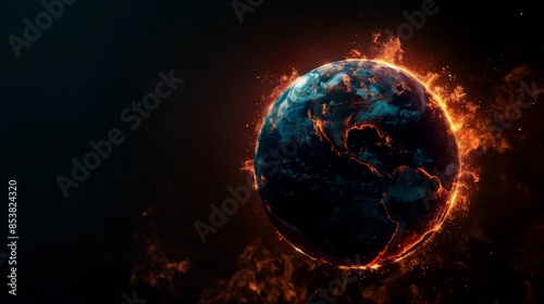 A visually striking image of the Earth engulfed in flames, highlighting the fragility of our planet and the urgent need to address climate change.