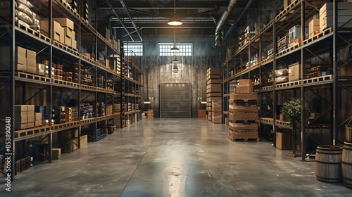 Goods on shelves and pallets in a warehouse