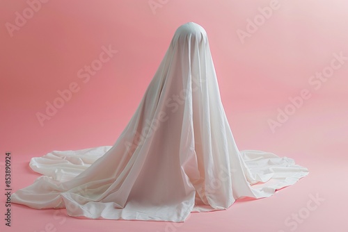 Woman covered with white fabric