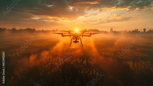 Agricultural drones spraying crop health in vast farmlands,generative ai
