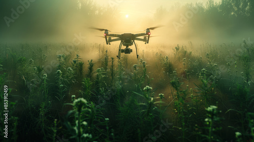 Agricultural drones spraying crop health in vast farmlands,generative ai