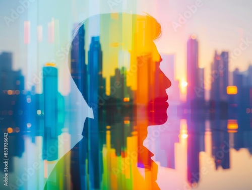 Silhouette of a Person with Cityscape Overlay - Abstract Concept of Urban Life and Dreams.
