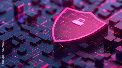 Cybersecurity strategy shield flat design top view threat prevention 3D render Complementary Color Scheme