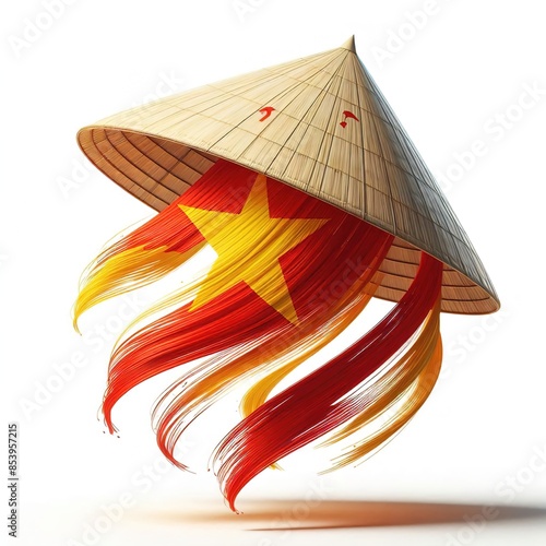 Vietnamese conical hats have colorful flag shapes