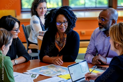 Diverse group of college faculty staff working together to solve big problem, diversity equity and inclusion