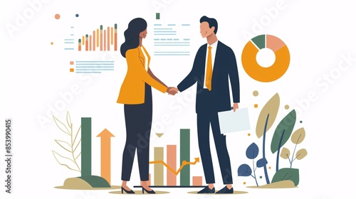 Vector art of business partners negotiating plans, representing partnership