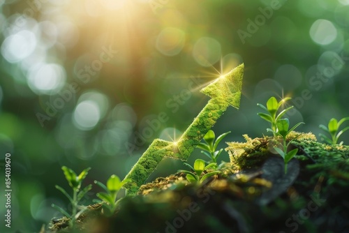 An upward arrow symbolizing the growing trend in sustainable investment, representing green finances and ecological practices, reflecting a shift towards environmentally responsible investing