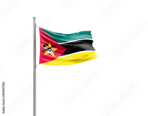 Mozambique national flag waving isolated on white background with clipping path.