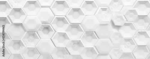 A modern, geometric white hexagonal pattern background featuring three-dimensional shapes creating a visually appealing, textured surface. 