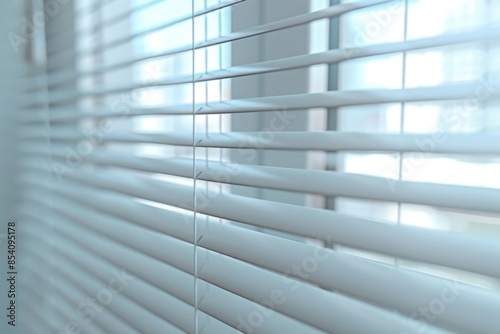 A close-up shot of a window with its blinds closed