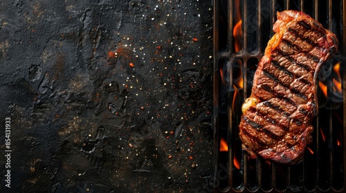 Juicy steak grilling on hot coals