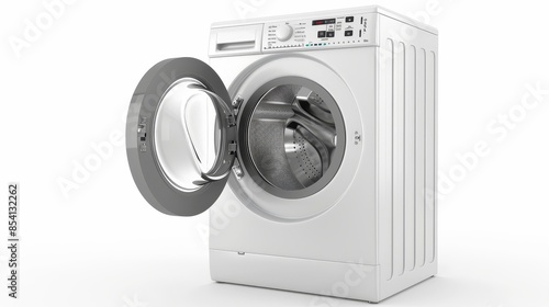 Open Front-Load Washing Machine on White Background