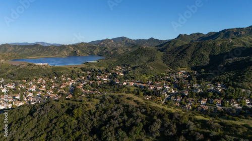 Aerial View of Las Virgenes Reservoir and Westlake Village, Ventura County, California 