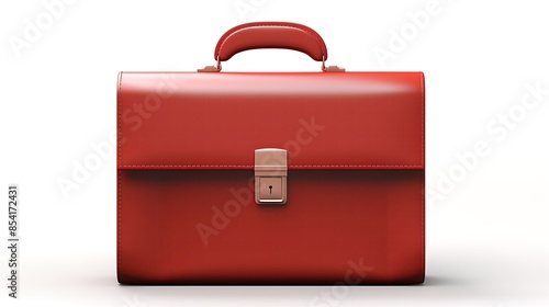 Red leather briefcase isolated on white background. 3D rendering.