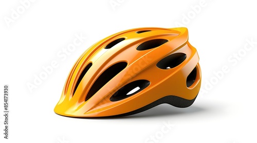 Orange bicycle helmet isolated on white background. 3D rendering.