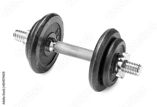 Metal dumbbell isolated on white. Sports equipment