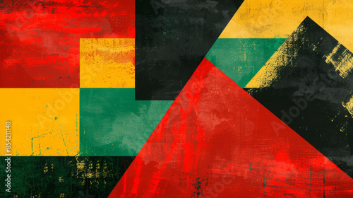 Abstract background for Black history month, Juneteenth freedom day celebration in style of modern art in vibrant reds, yellow, green, black colors