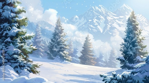 Holiday background featuring winter trees in snow covered mountains Enchanting winter scenery