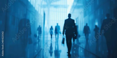 Business people in a modern office with blurred foggy backgrounds as the concept of business is unclear