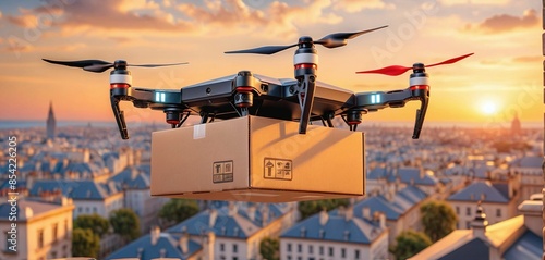 Conceptual presentation of an intelligent parcel drone that will deliver shipments by air in the future and speed up the logistics and transportation of mail items