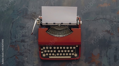 Top view of a vintage typewriter with blank white paper, typewriter, machine, retro, antique, office, equipment, classic, writing, keyboard, communication, letter, technology, vintage, typist