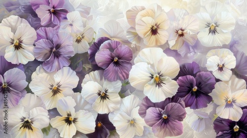 Pansies in white and purple colors