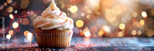 Tasty cupcake with butter cream on lights background. copy space