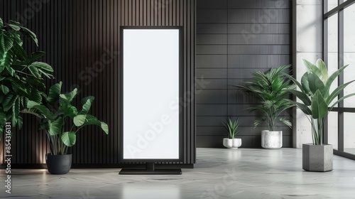 modern digital lightbox billboard mockup standing in company lobby vertical stand