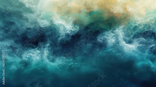 nebulous fusion abstract blend of stormy sky and misty sea digital art