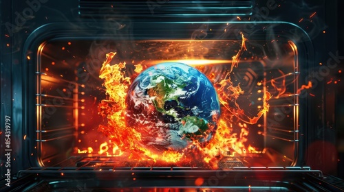 planet earth melting in microwave oven global warming conceptual illustration