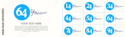 anniversary logotype set vector, blue color circle for special day celebration