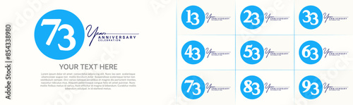 anniversary logotype set vector, blue color circle for special day celebration