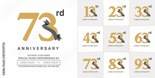 anniversary logotype set vector, brown color and black ribbon for special day celebration