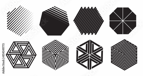 Basic shape for element design, vector set. Editable icon for graphic design. Black and white flat icon.