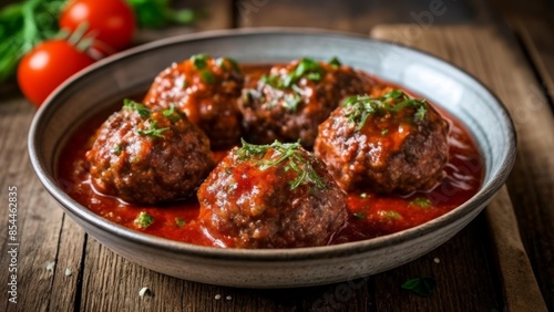  Delicious meatballs in a rich tomato sauce ready to be savored