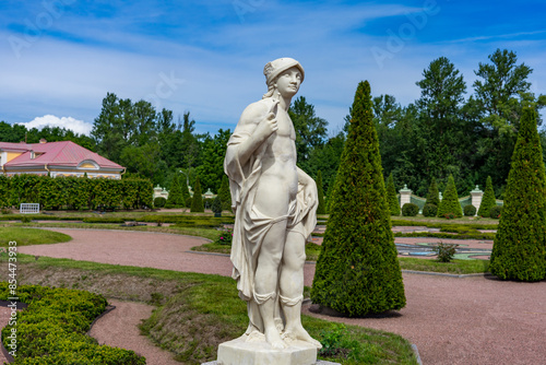 Statue "Mercury", a copy of the original of the mid-18th century by an unknown sculptor from the circle of A. Tarsia in the Lower Park, Oranienbaum, Russia 