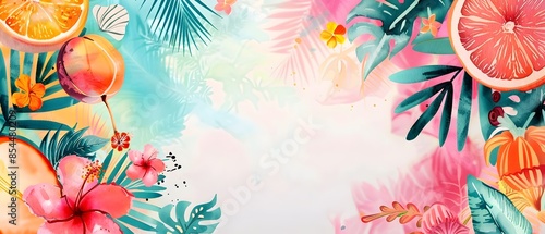 Tropical Summer Doodle Border Design with Empty Space for Mockup Background