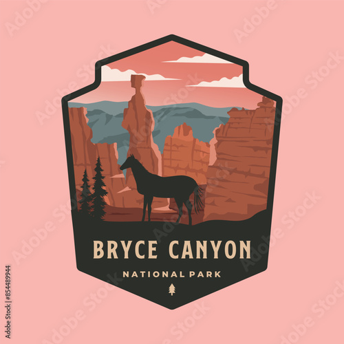 byce canyon national park patch logo vector illustration design, utah landmark illustration emblem style