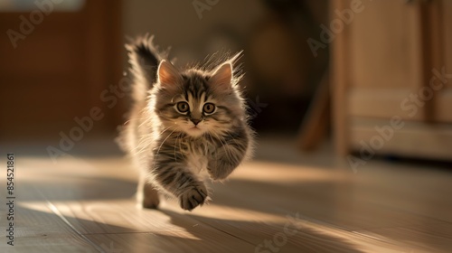 A kitten quickly running around the house picture