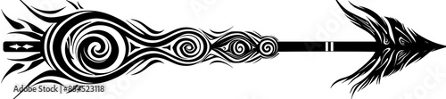 Minimalistic Monochrome Tribal Arrow with Spiral Designs